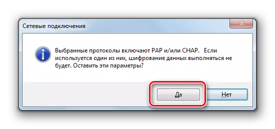 Bekräftelse i dialogrutan Anslutning utan kryptering i Windows 7