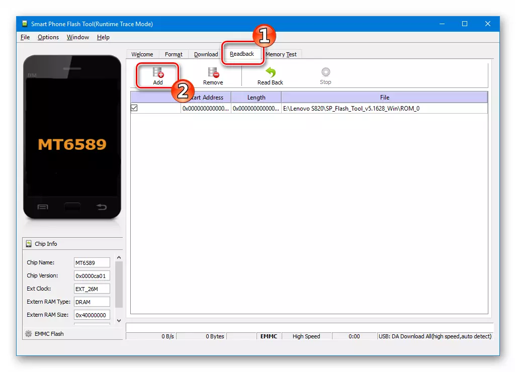 Lenovo S820 SP Flash Tool Bacup Nvram Readback Tab - Add button Add