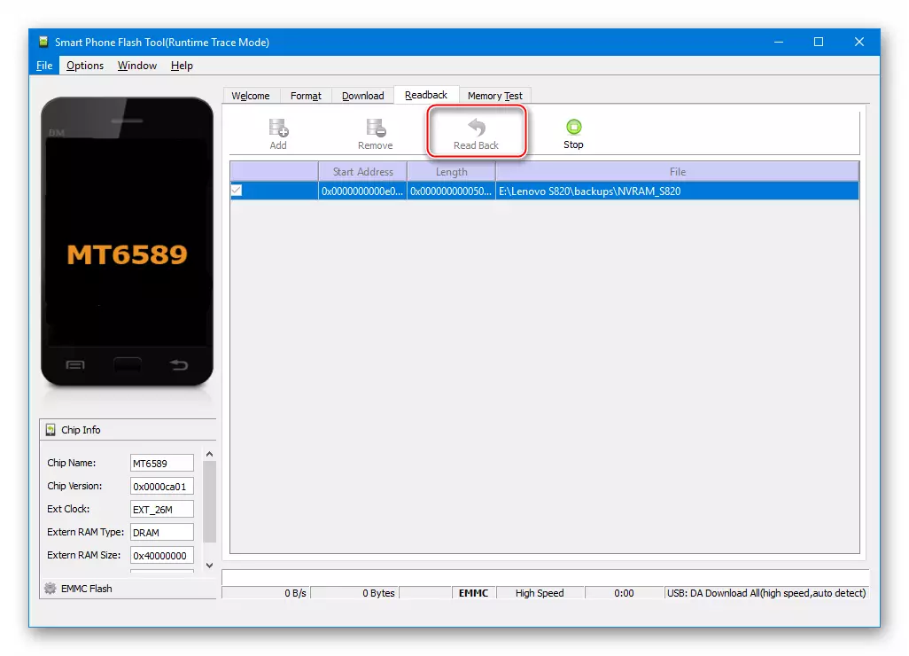 Lenovo S820 SP Flash Tool Read Back Button for NVRAM Dump End
