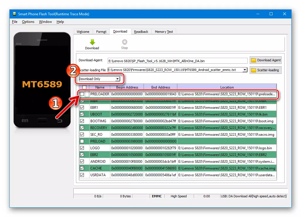 Lenovo S820 SP FLASH TOOL Firmware sa pag-download lamang nang walang preloader