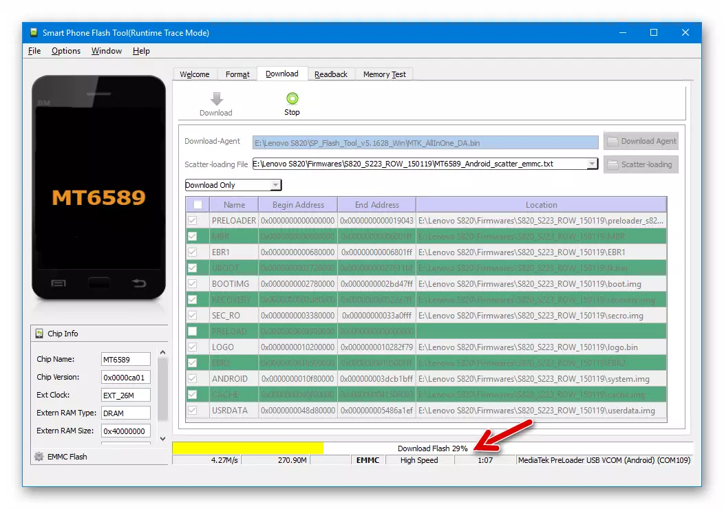 Lenovo S820 SP Flash Tool Firmware Process on Download ONLY