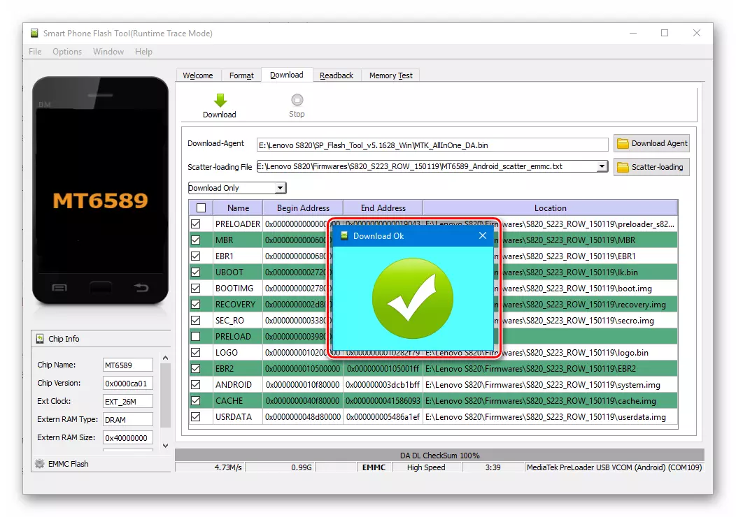 Ang Lenovo S820 SP FLASH TOOL Firmware sa pag-download ay nakumpleto lamang