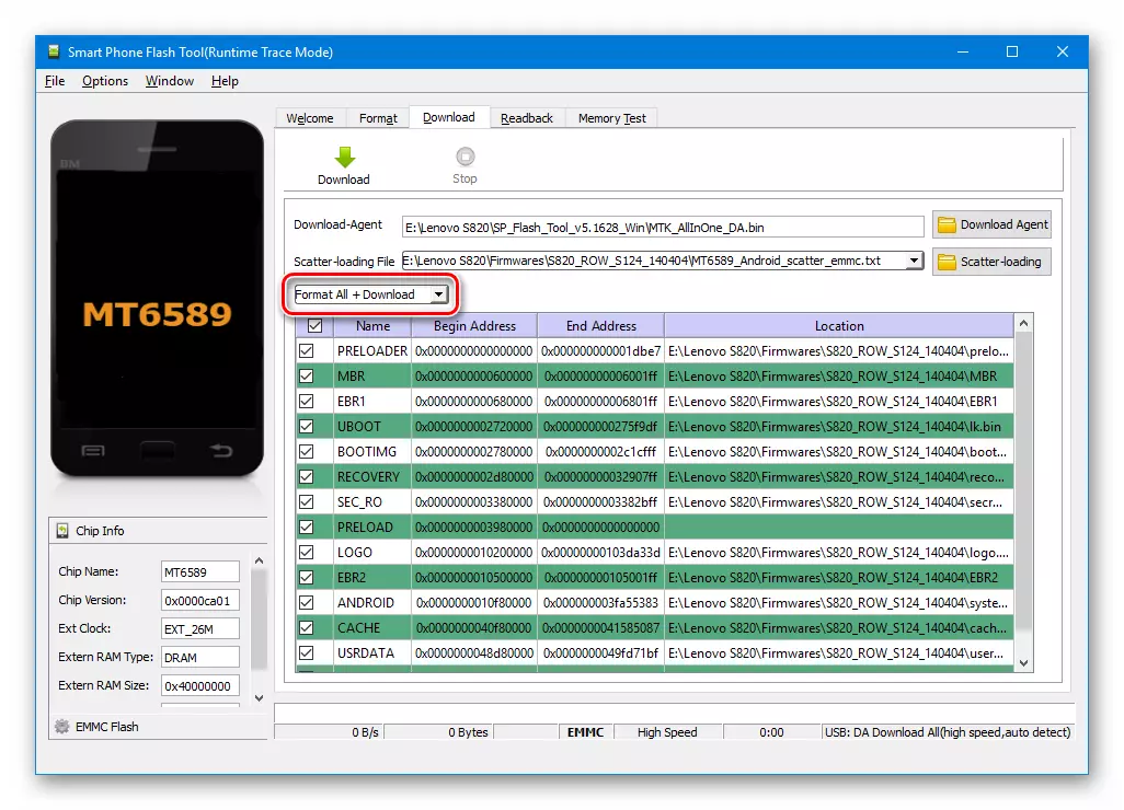 Lenovo S820 SP Flash Tool Format Format All + Download for Bricks Recovery