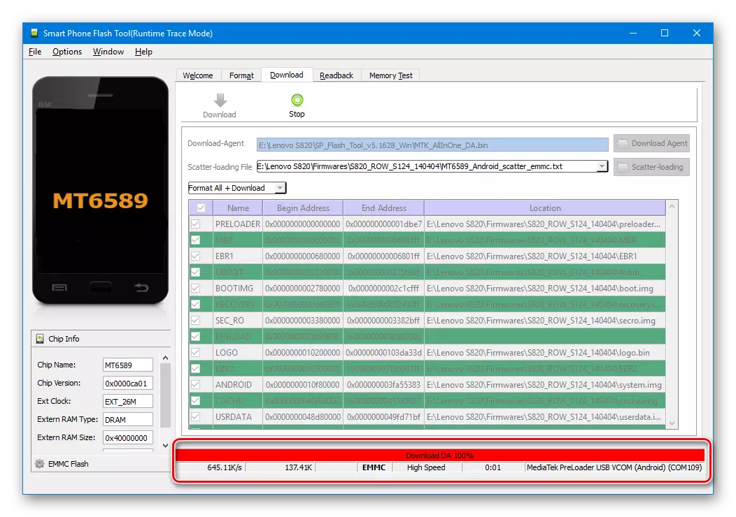 Lenovo S820 SP Flash Tool Start Recovery With Closed Test-Point