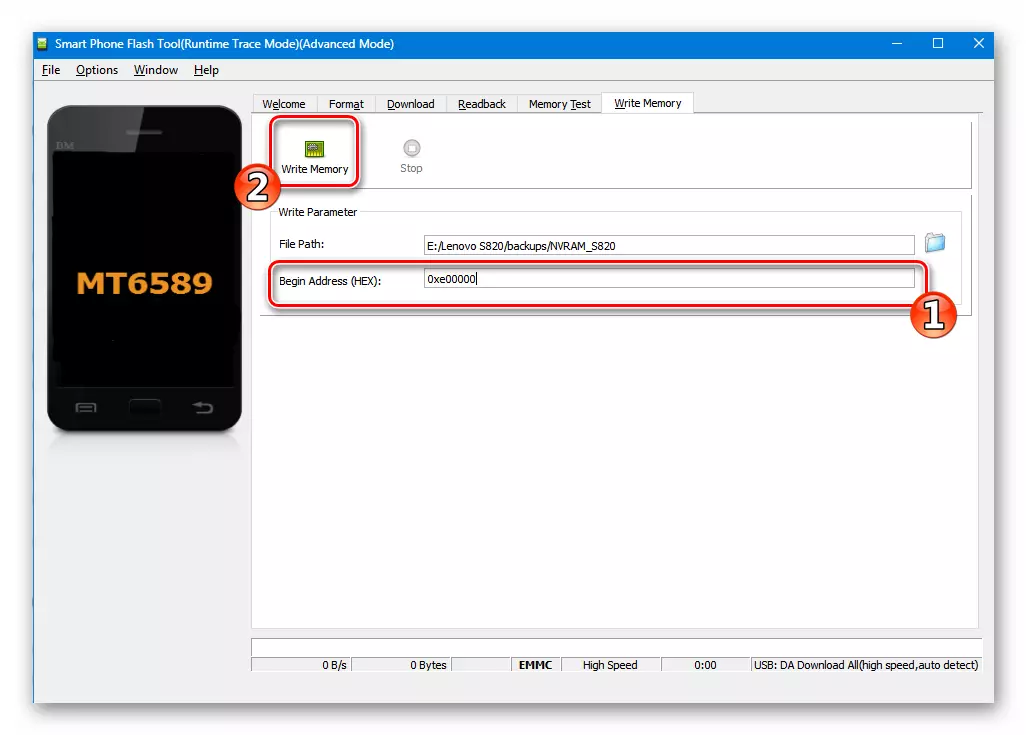 Lenovo S820 SP Flash Tool NVRAM bloková adresa