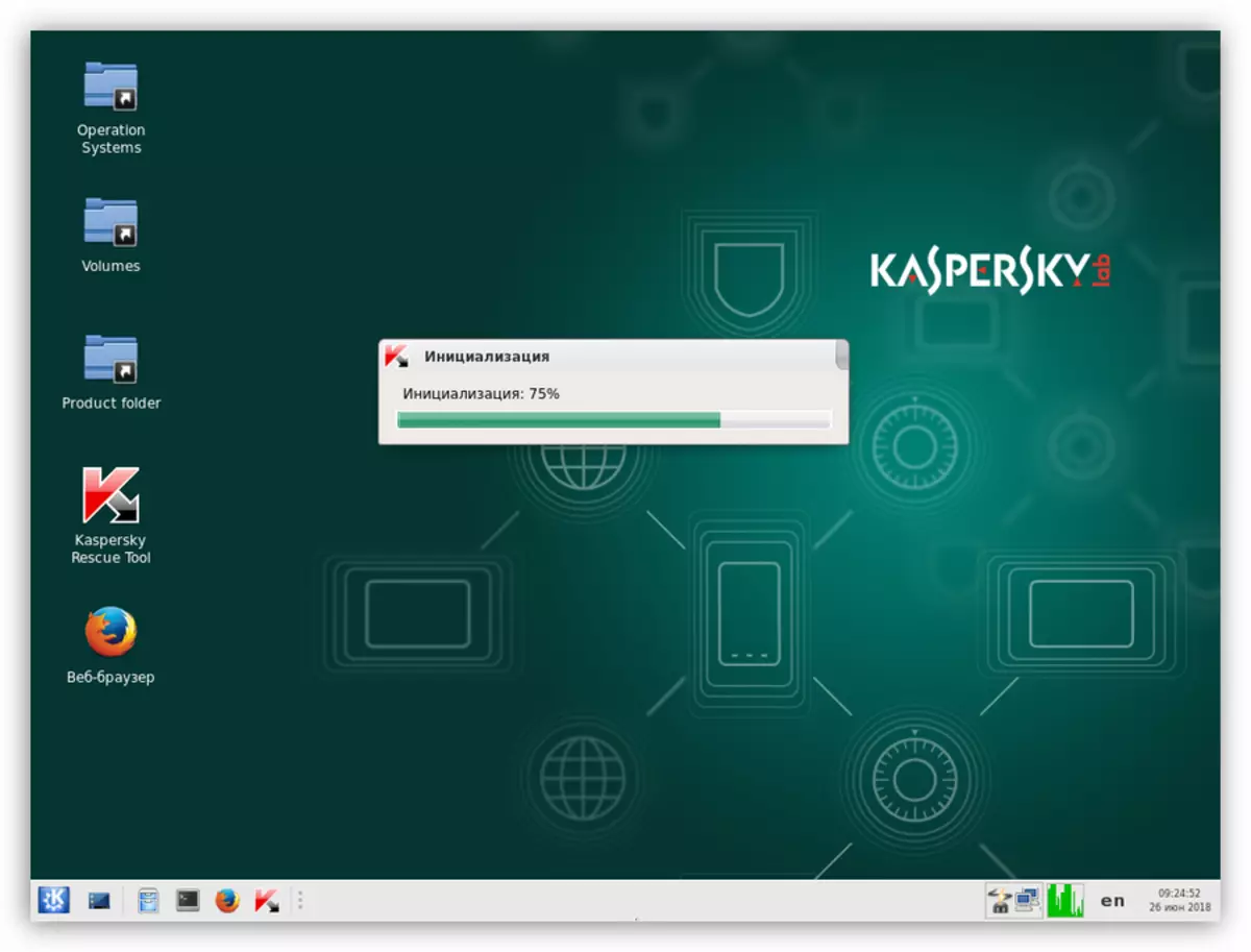 Inicialización de la aplicación al descargar una computadora con Kaspersky Rescue Disk
