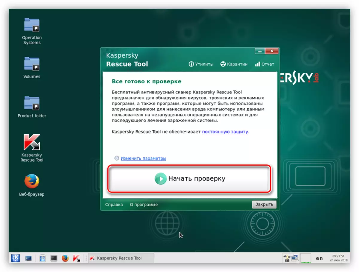 Running system scanning ved hjælp af Kaspersky Rescue Disk