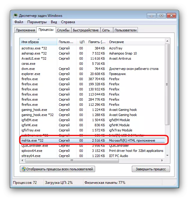 Msha.exe Prozess am Windows Task Manager