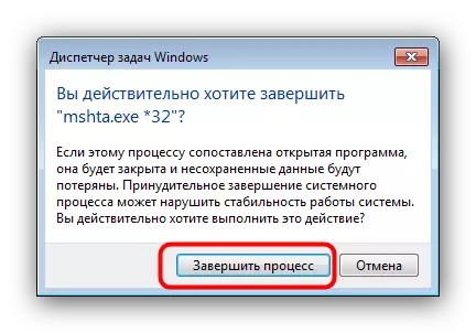 Potvrďte dokončenie procesu mshta.exe v správcovi Task Windows