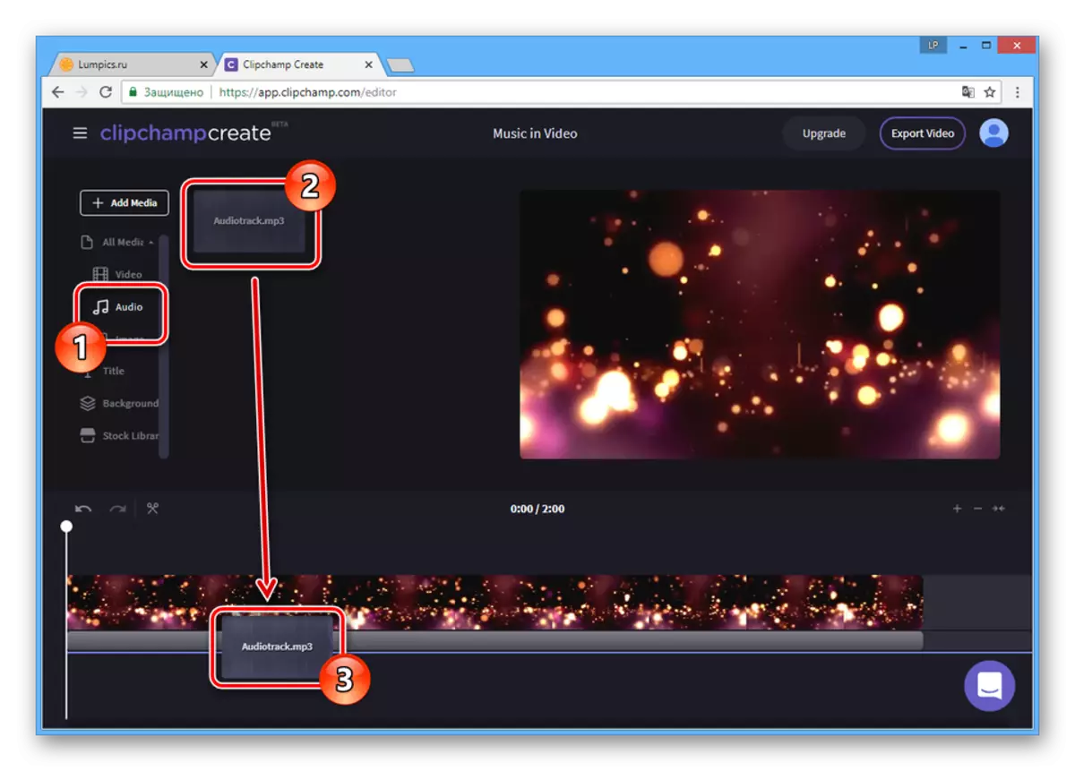 Procesul de tragere a muzicii pe site-ul ClipChamp