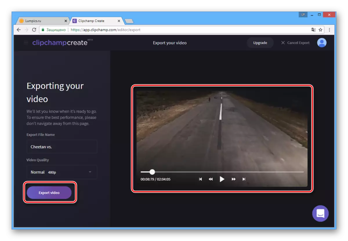 Spremanje videozapisa na web lokaciji Clipchamp