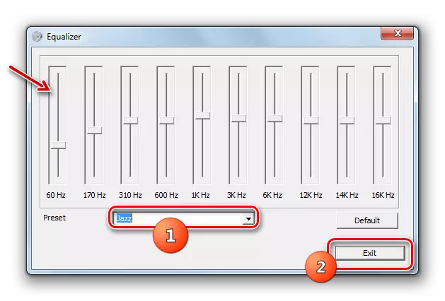 Glazba za glazbu odabrano u ekvilajzeru zvučne kartice u sustavu Windows 7