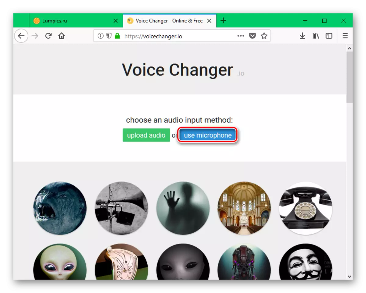 Stisknutím tlačítka Použít mikrofon na webových stránkách VoiceChanger.io