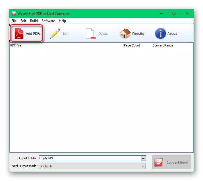 Vajutades PDF-i nuppu Lisa PDF-i PDF-i Excel Converter programmi