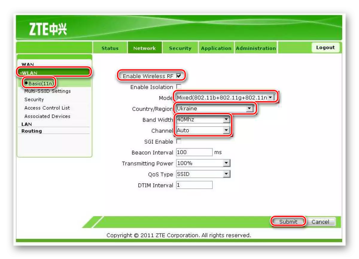 Fiksante la bazajn parametrojn de la sendrata reto en ZTE ZXV10 H108L