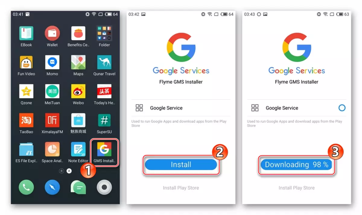 Namestite igro na trgu Meizu Google Service Service Service Skozi kitajsko Flyme GMS Installer