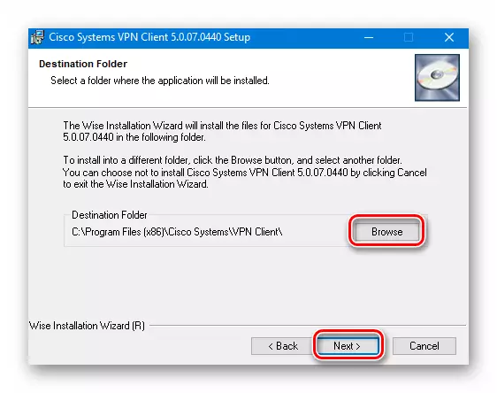 Specificarea căilor de instalare pentru Cisco VPN în Windows 10
