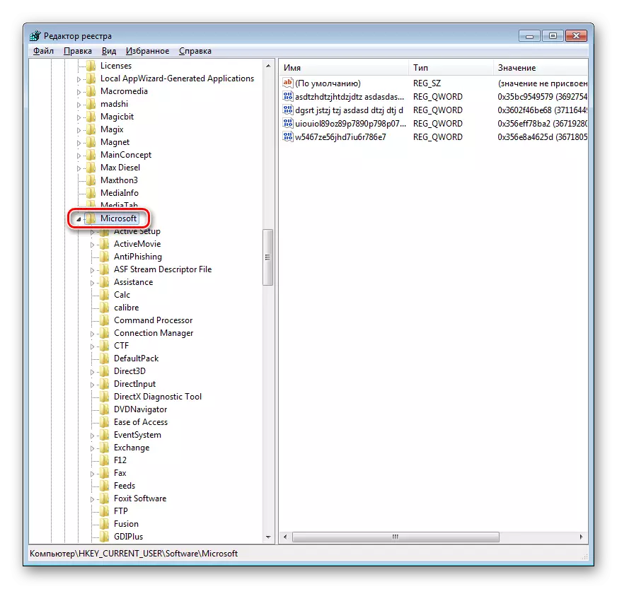 Menyang bagean Microsoft Registry ing Editor Registry ing Windows 7
