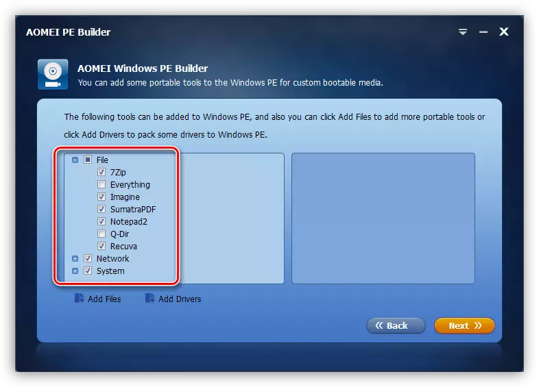การเลือกซอฟต์แวร์สำหรับประกอบการบูตแฟลชไดรฟ์ในโปรแกรม Aomei PE Builder