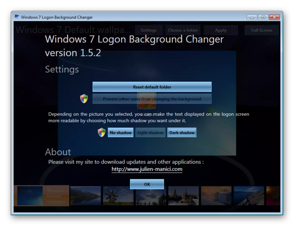 Mga Setting sa Windows 7 Logon Background Chaner