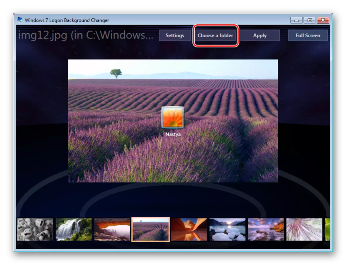 Botó de selecció de carpetes d'imatges per al canviador de fons Windows 7
