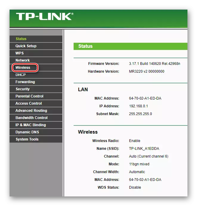 Wireless nelle impostazioni del router TP-Link
