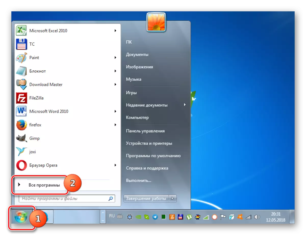 Vai a tutti i programmi tramite il menu Start in Windows 7