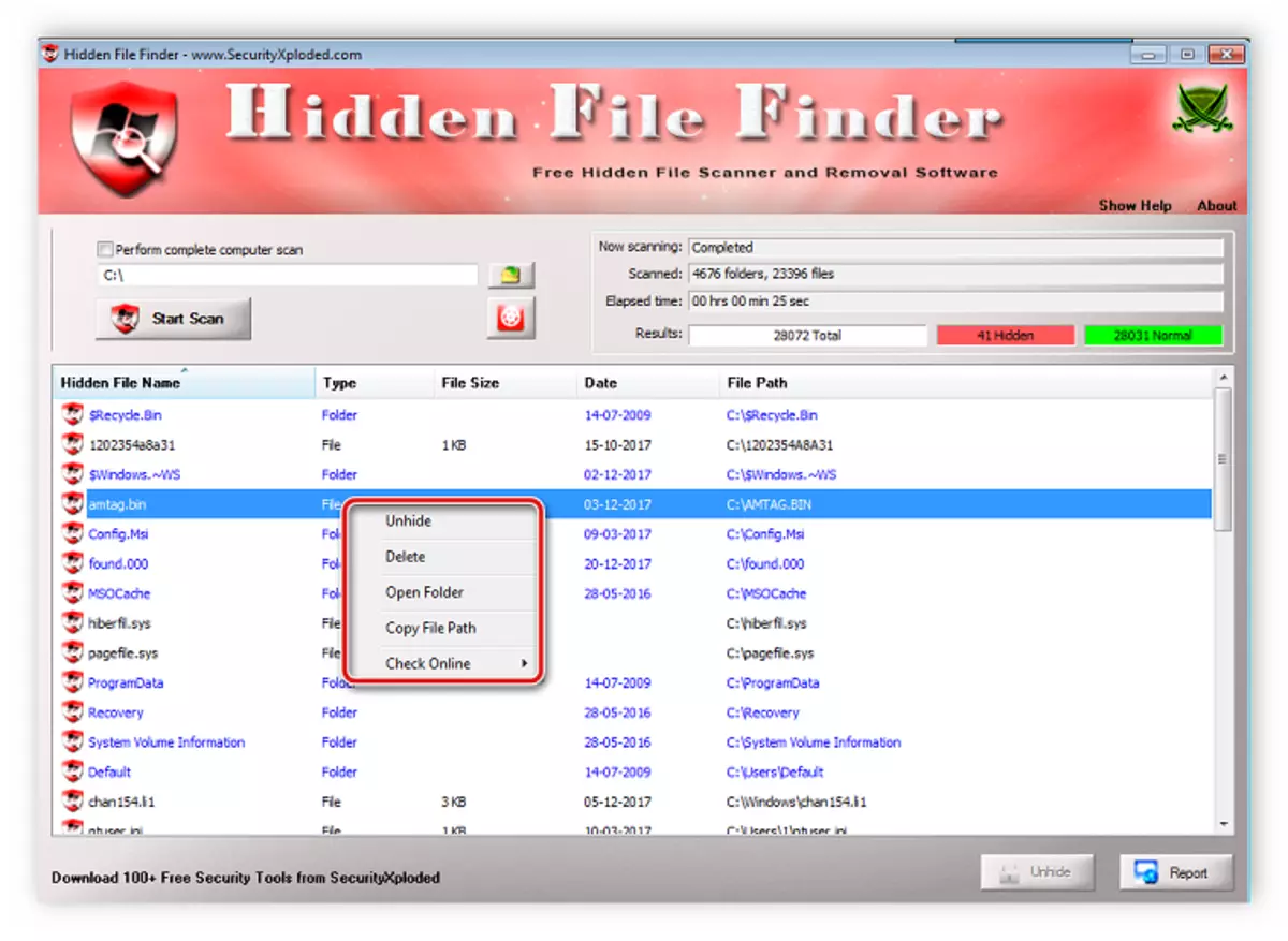 Uređivanje objekata u Hidden File Finder