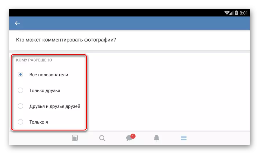 Opsætning af fotoalbumet i Vkontakte-applikationen