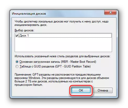 Execució d'inicialització del disc a Windows 7