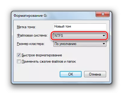 Go to the selection of the file system in the Formatting window in Windows 7