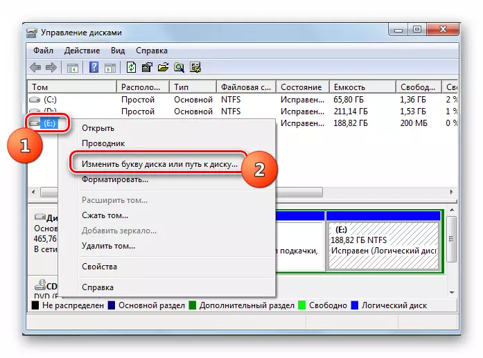 Prelazak na promjenu slova pogona u prozoru Disk Management u Windows 7