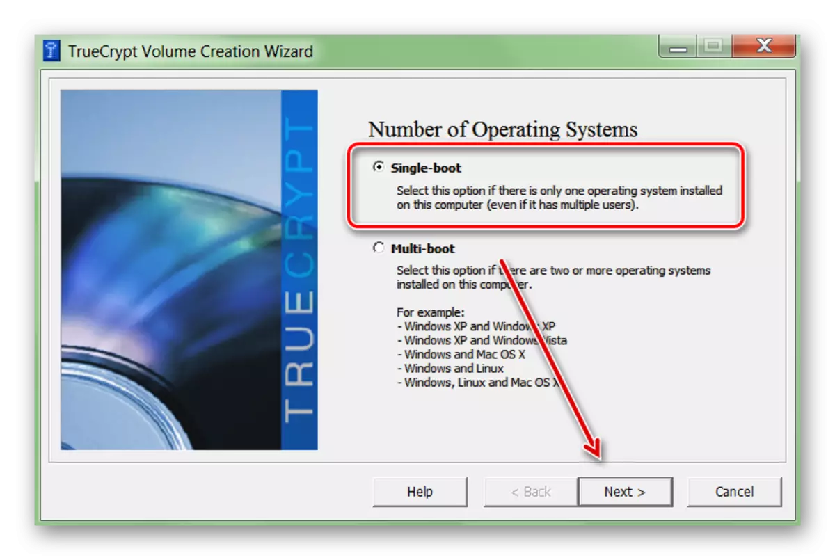 Selecione o número de sistemas operacionais instalados em TrueCrypt