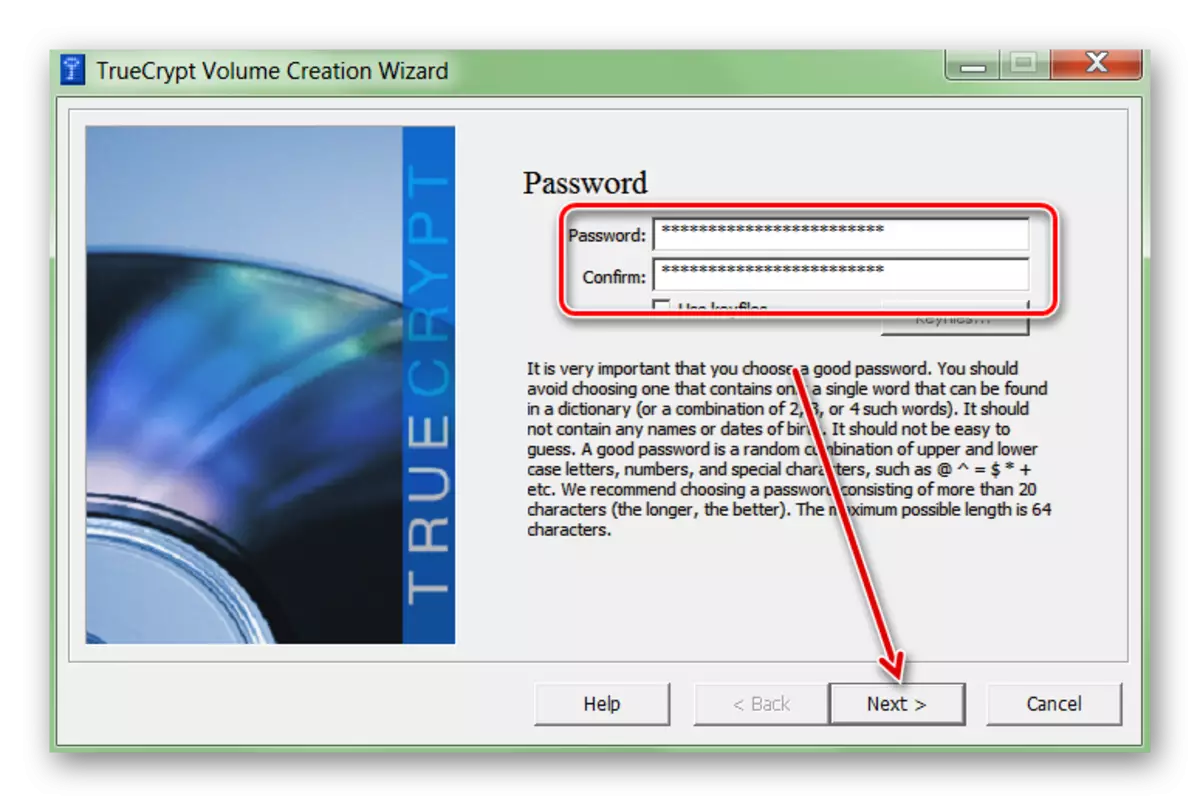 Creating a password for hard disk in TrueCrypt