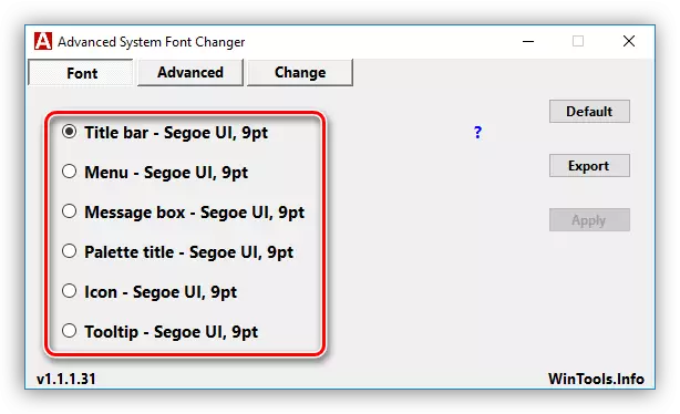 A rendszerelemek kiválasztása a Betűtípusok konfigurálásához a Speciális System Font Changer programban