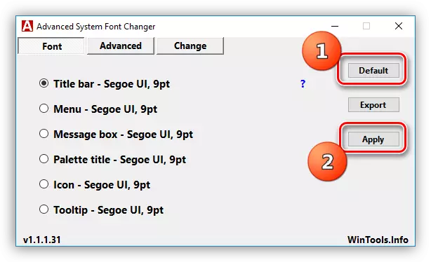 Reset System betűtípus beállítások a Speciális System Font Changer programban