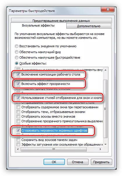 Windows 7-ga Aero-ning vizual effektlarini tanlab kiritish