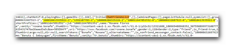 User IDs in the source code of the Facebook profile page