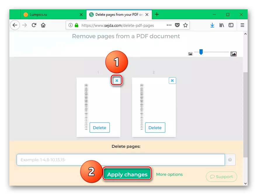 Ta bort en onödig sida och spara ändringar i PDF-dokumentet på Sejda.com