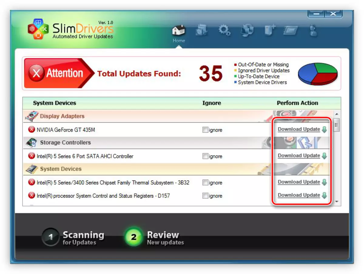Pulsante per il download e l'installazione del driver per l'attrezzatura nel programma SlimDrivers