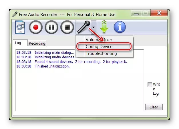 Noklusējuma ierīces maiņa bezmaksas audio ierakstītājā