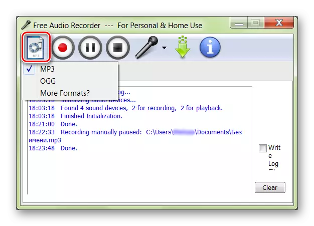 Alterando o formato de arquivo no gravador de áudio gratuito