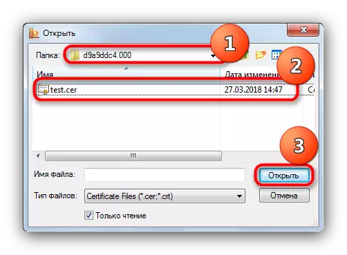 Agħżel flash drive u fajl ċertifikat għall-installazzjoni fil Cryptopro