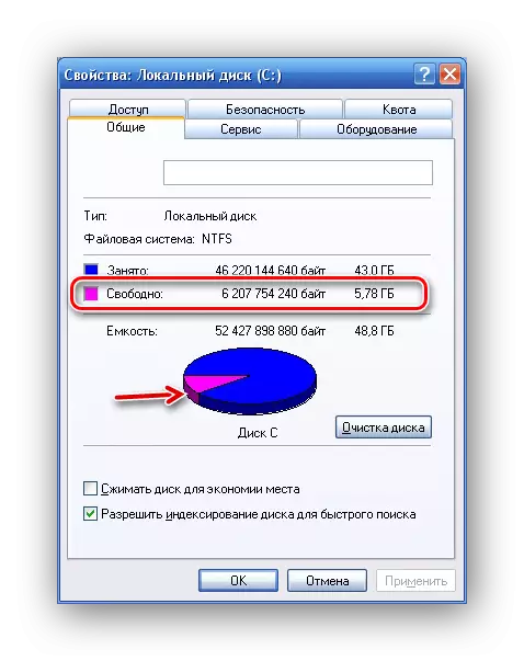 विन्डोज XP मा प्रणाली सेक्सनमा फ्री-स्थान जानकारी