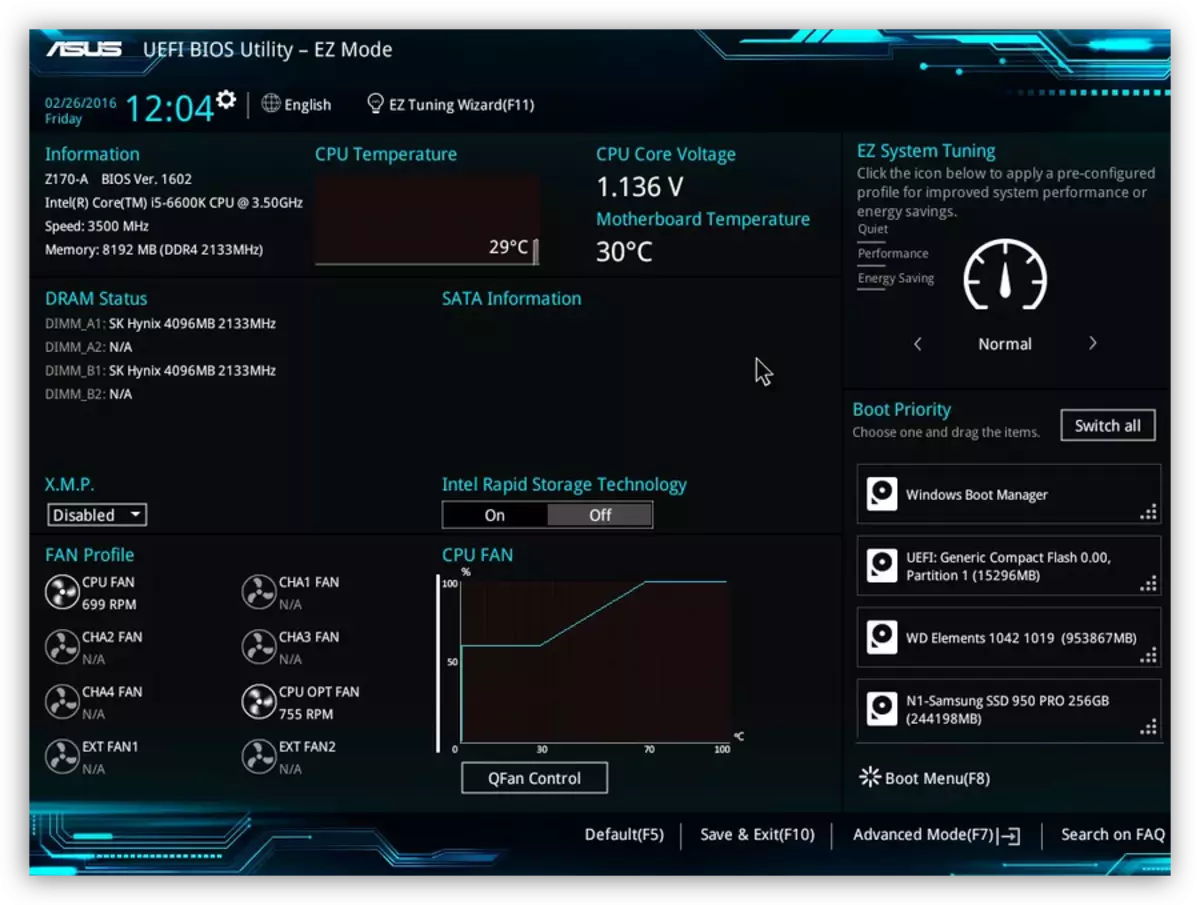 Grafični vmesnik UEFI za upravljanje računalniških parametrov