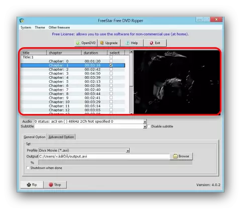 Selecione um rolo no DVD Ripper gratuito para copiá-lo de um disco em uma unidade flash