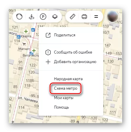 Menyang tab Skema Metro ing kaca Yandex.Maps