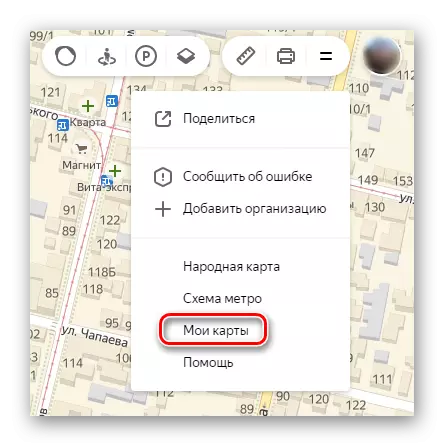 Menyang tab Peta ing kaca Yandex.cart