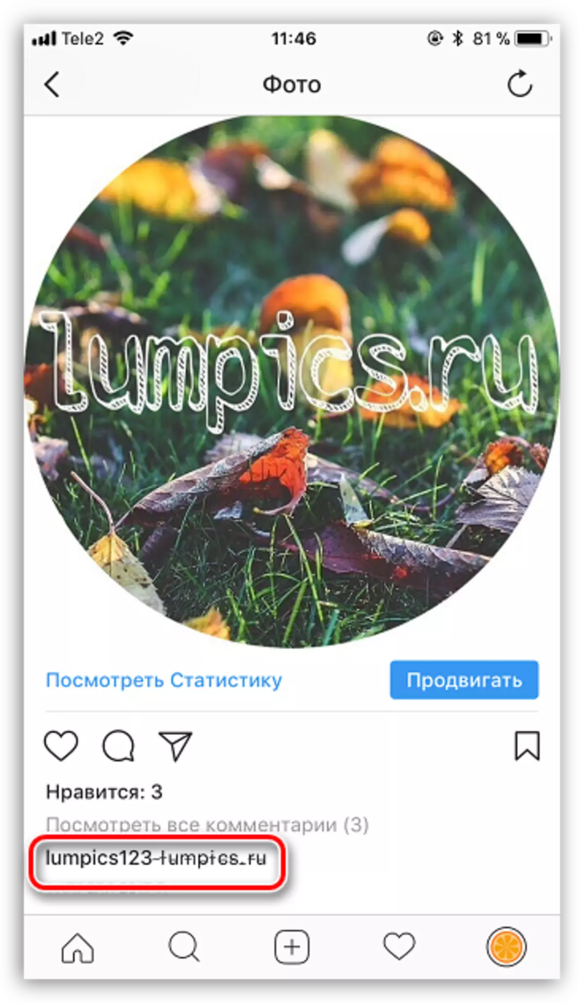 Матни таъкид дар Instagram Appendion