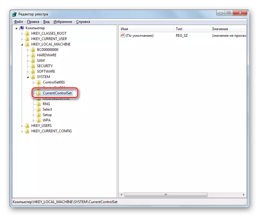 Vai alla sezione correnteControlset nell'Editor del Registro di sistema di Windows in Windows 7